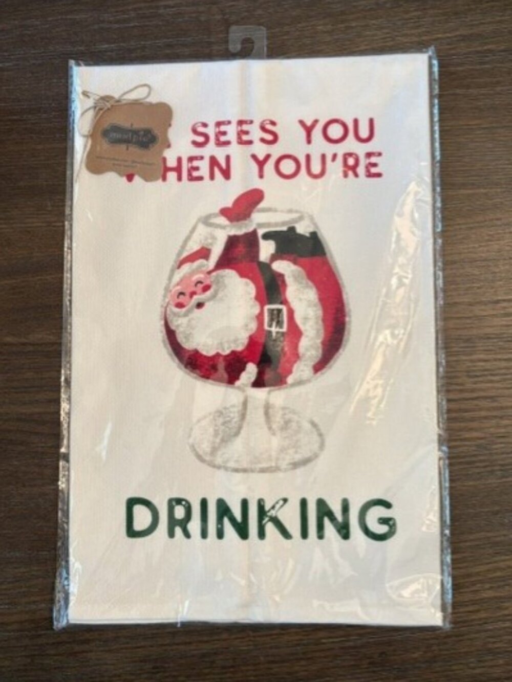 Mud Pie "HE SEES YOU WHEN YOU'RE DRINKING" Christmas Hand Dish Bar Towel New